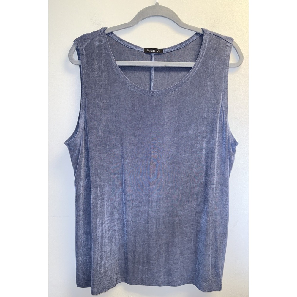 VIKKI VI Women's Slinky Travel Knit Tank Top Sleeveless Ribbed Blue Size 1X